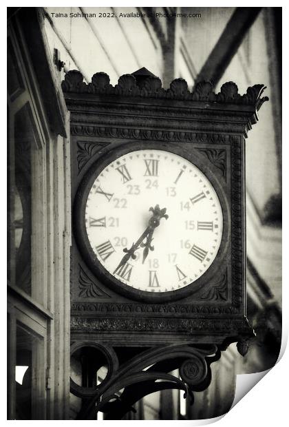 Old Outdoor Wall Clock at Railway Station Monocrom Print by Taina Sohlman