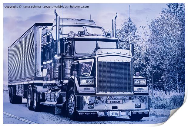 Classic American Semi Trailer Truck in Blue  Print by Taina Sohlman