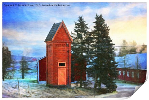 Old Transformer Building in Winter Digital Paintin Print by Taina Sohlman