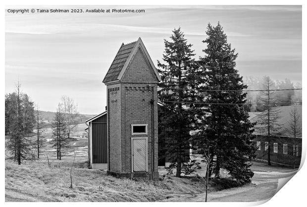 Old Transformer Building in Rural Finland Monochro Print by Taina Sohlman
