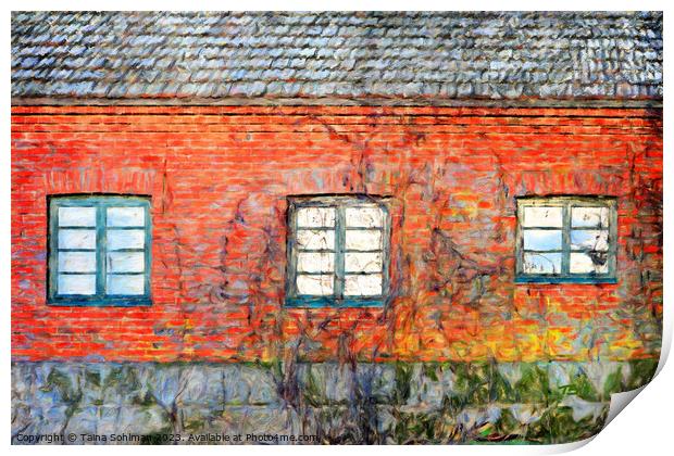 Red Brick Building with Three Windows Digital Art Print by Taina Sohlman