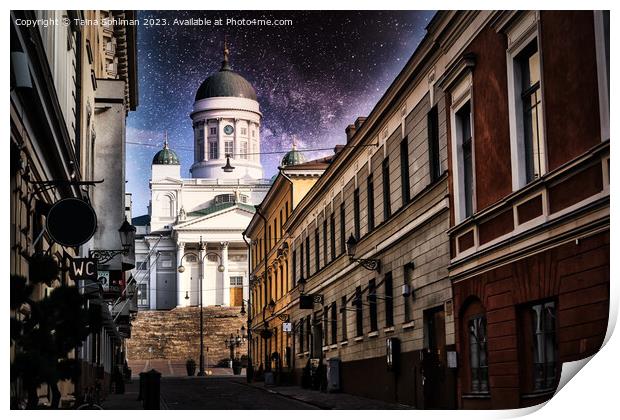 Helsinki Cathedral Dramatic Moonlight View Print by Taina Sohlman