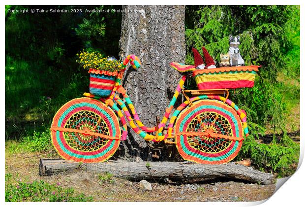 Bike Covered with Colorful Crochet and Knitwork Print by Taina Sohlman