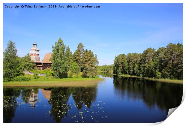 Lake Landscape with Petajavesi Old Church Print by Taina Sohlman