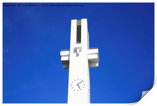 Lakeuden Risti Church Bell Tower and Blue Sky Print by Taina Sohlman