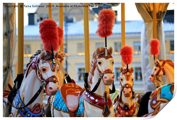Colourful Carousel Horses Print by Taina Sohlman