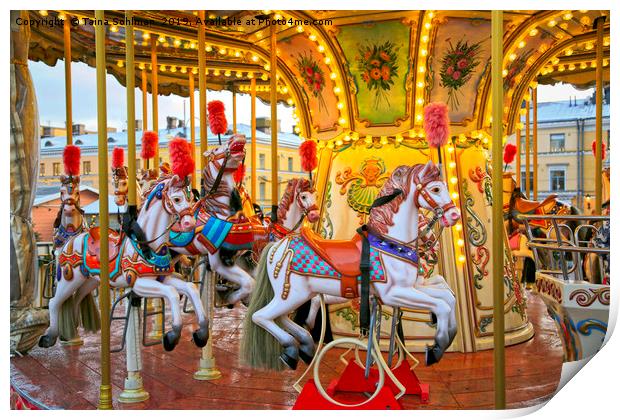 Colourful Carousel Horses 2 Print by Taina Sohlman