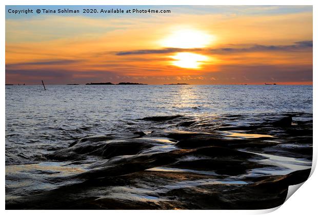 Sunset by Seaside Rocks Print by Taina Sohlman
