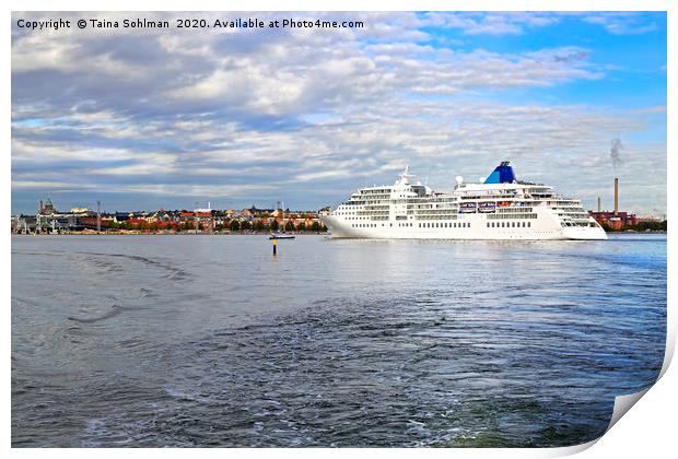  White Cruiseliner Ferry Arrives in Helsinki, Finl Print by Taina Sohlman