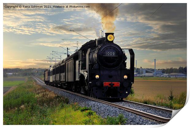 Steam Train Ukko-Pekka Traveling Against Evening S Print by Taina Sohlman