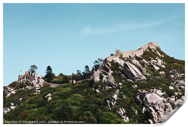 Castle of the Moors (Castelo dos Mouros) on the hilltop overlooking Sintra, Portugal Print by Mehul Patel