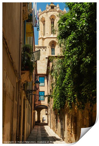 Santa Tecla street leading to the side of the cathedral in Tarragona Print by Mehul Patel