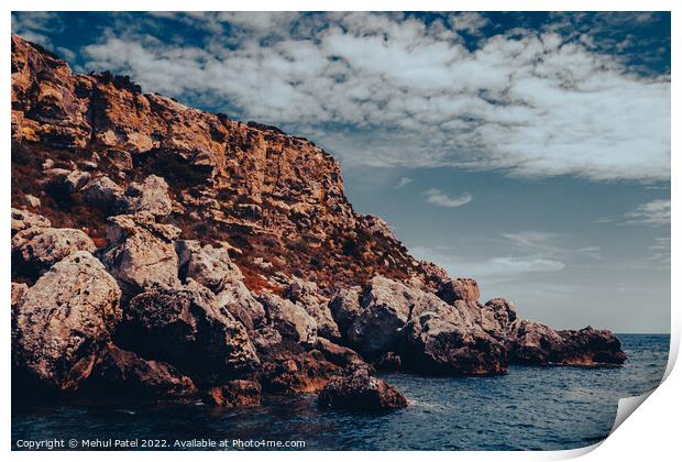 Rocky cliff face on south east coast of Menorca, Spain - Europe Print by Mehul Patel
