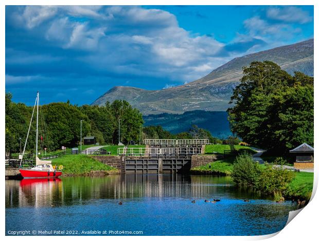 Corpach Double Loch at Corpach Basin near Fort William with Glen Nevis mountain in the distance. Scottish Highlands, Scotland Print by Mehul Patel