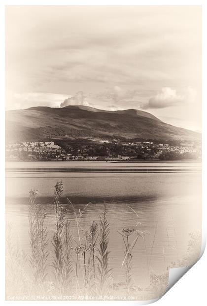 Sepia toned image of viewpoint of Fort WIlliam across from Corpach Basin on Loch Linnhe. Print by Mehul Patel