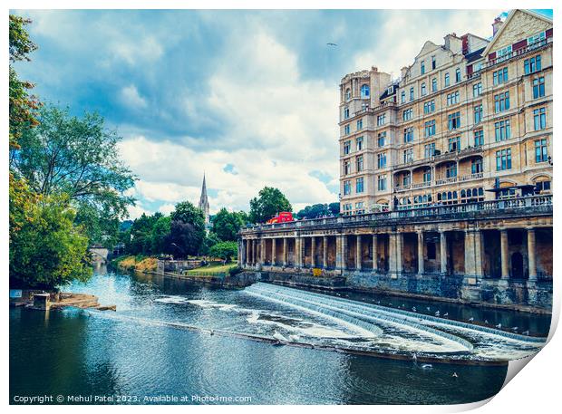Pulteney Weir on the river Avon in the city of Bath Print by Mehul Patel