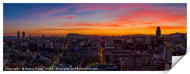 Sunsetting on the city of Barcelona, Spain  Print by Mehul Patel