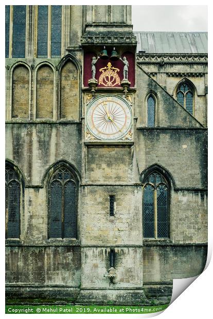 Clock on exterior wall of Wells Cathedral Print by Mehul Patel