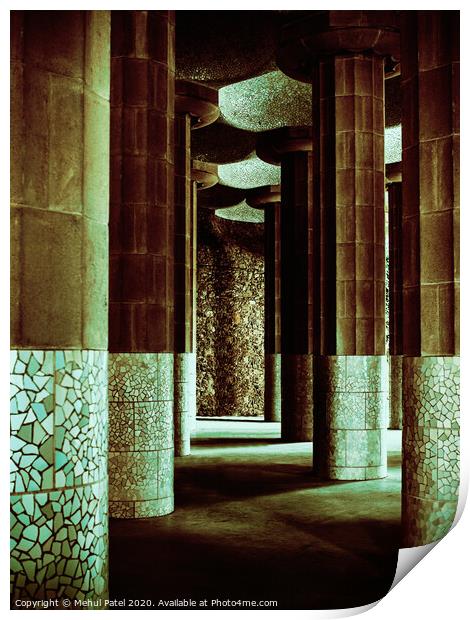 Sala Hipóstila inside Parc Guell created by architect Antoni Gaudi, Barcelona, Catalonia, Spain Print by Mehul Patel