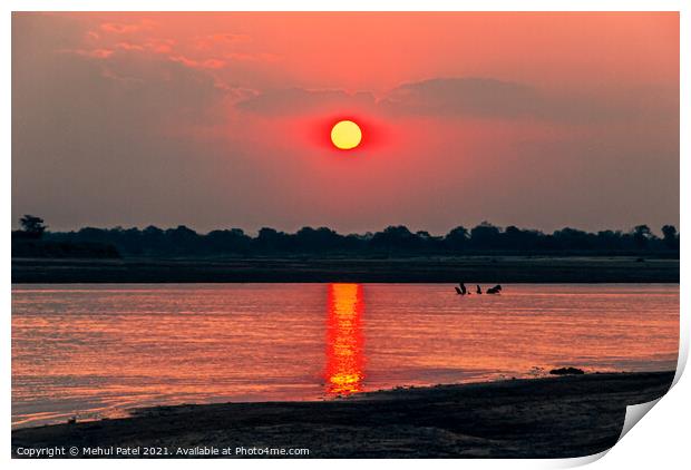 Sunsetting by river, Zambia, Africa Print by Mehul Patel