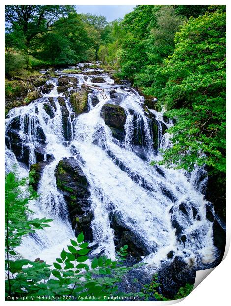 A large waterfall in a forest - Swallow Falls, Wales Print by Mehul Patel
