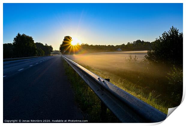 early sunrise over straight road with deminishing perspctive Print by Jonas Rönnbro