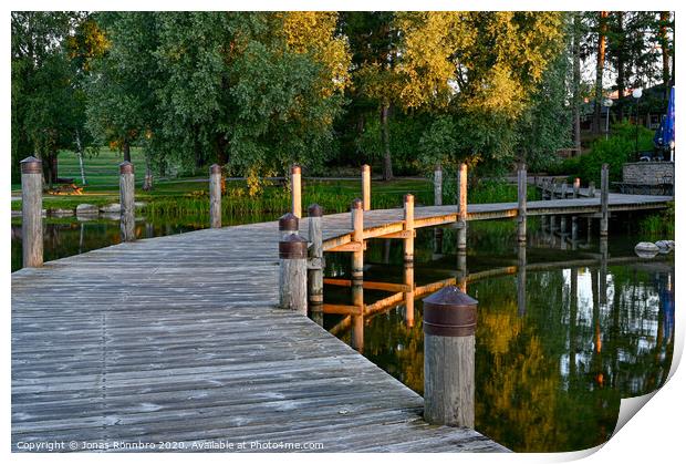wooden bridge over water in beautiful park Print by Jonas Rönnbro