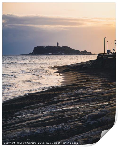 Enoshima Island at Sunset Print by Elliott Griffiths