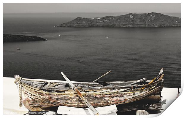 Wooden boat - Santorini Print by Alessandro Ricardo Uva