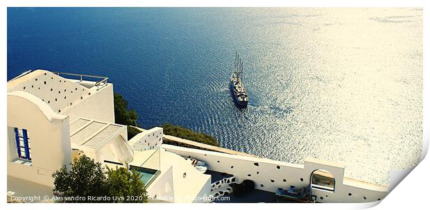 Sailboat - Santorini Island Print by Alessandro Ricardo Uva