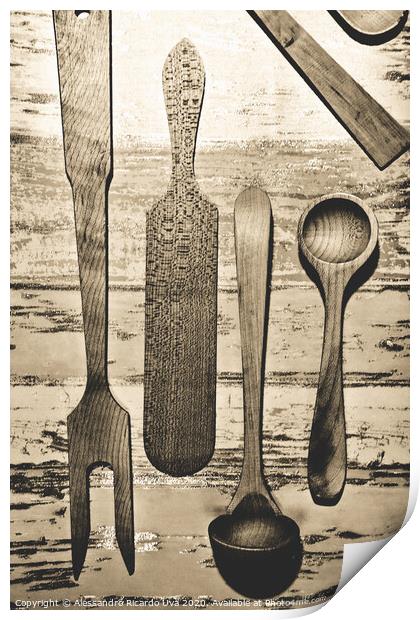 Wooden Kitchen Utensils Print by Alessandro Ricardo Uva