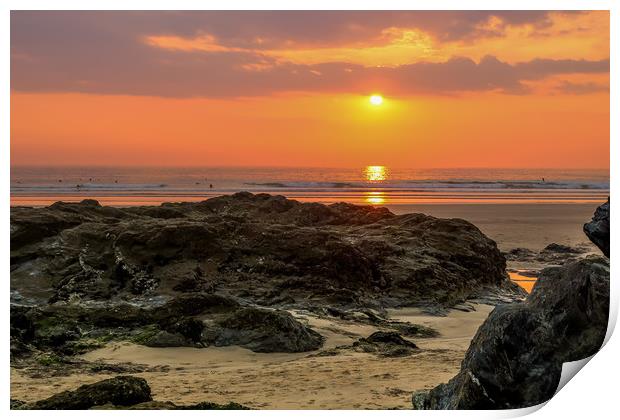 Gwithian Beach at sunset Print by Brenda Belcher