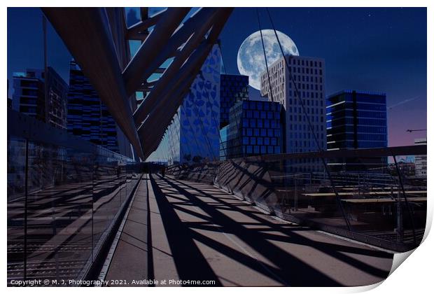 Amazing night scene of Akrobaten pedestrian bridge Print by M. J. Photography