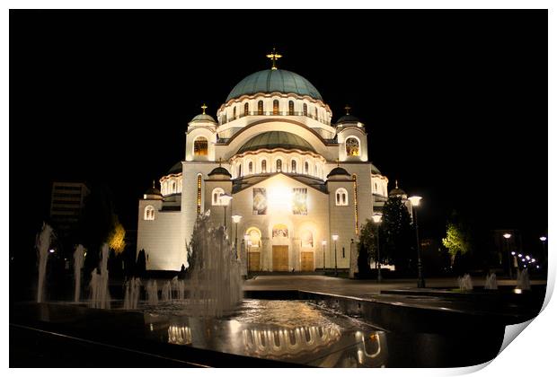 Cathedral of Saint Sava at night, Belgrade, Serbia Print by M. J. Photography