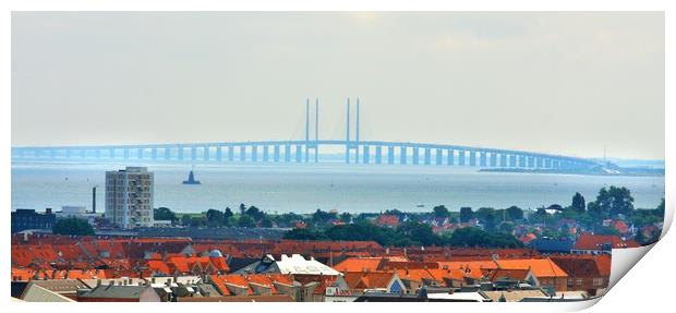 The bridge over Oresund between Copenhagen Denmark Print by M. J. Photography