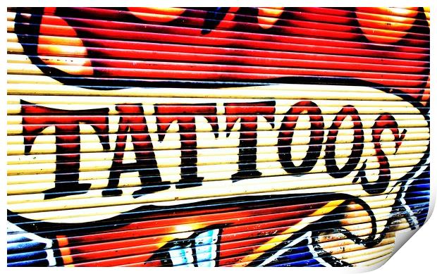 tattoos mural on the wall Print by M. J. Photography