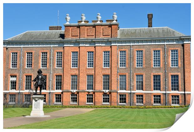 Statue in front of Kensington palace in London Print by M. J. Photography