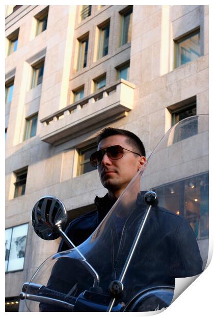 View of a man on the motorcycle with sunglasses Print by M. J. Photography