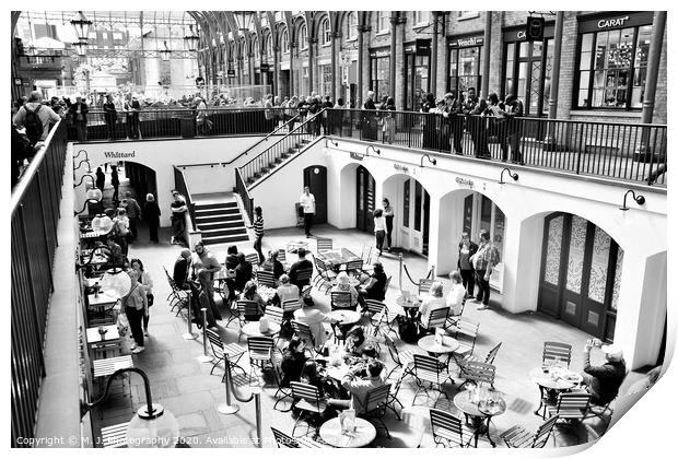 The interior of Covent Garden market with arch steel structure and glass ceiling London, England. Print by M. J. Photography