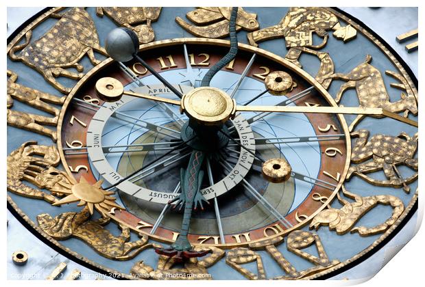 closeup look of Clock. Exterior of the Oslo City H Print by M. J. Photography