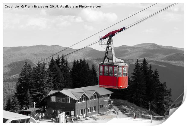 The red cable car gondola in Sinaia, Romania Print by Florin Brezeanu