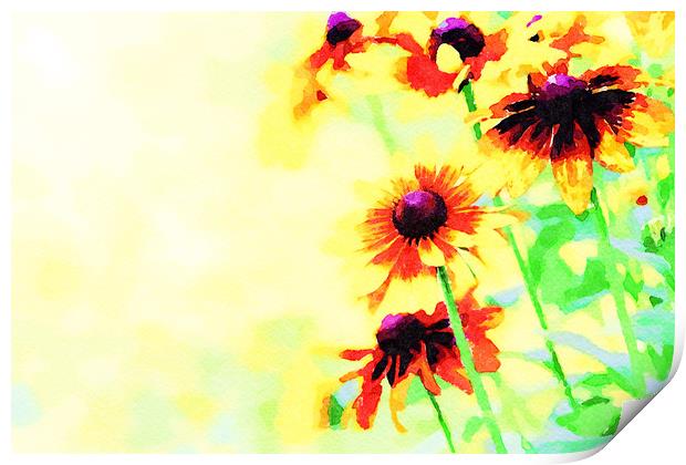 Abstract yellow blooming flowers Print by Wdnet Studio