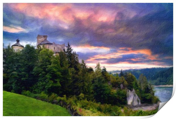 Mysterious medieval castle by the mountain lake Print by Wdnet Studio