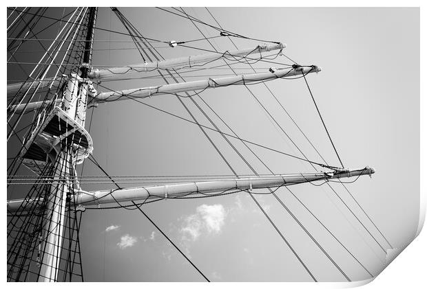 Tall ship mast in Black and White Print by Wdnet Studio