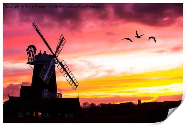 A windmill at Cley Next the Sea Print by Ashley Cooper