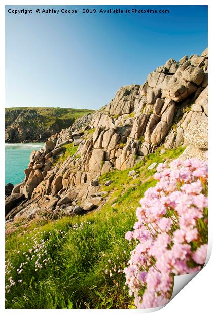 Porthcurno cliff. Print by Ashley Cooper