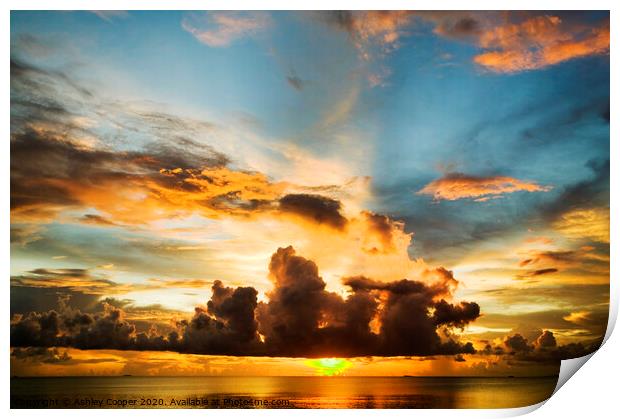 Tuvalu sunset. Print by Ashley Cooper