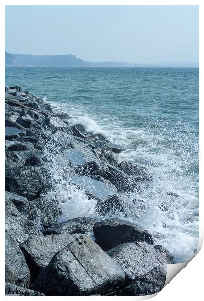 Lyme Regis breakwater rocks Print by Peter Smith