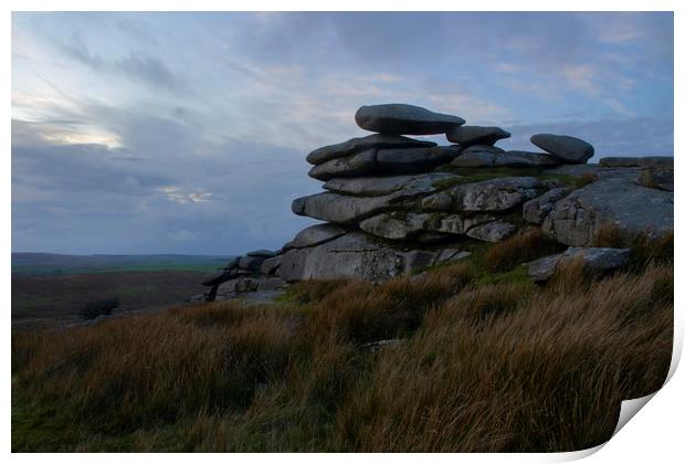 Rock Formation on Bodmin Moor Print by Carolyn Barnard