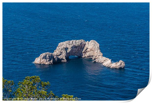 Sa Foradada rock on the blue water of Ibiza Island Print by Cristian Matei